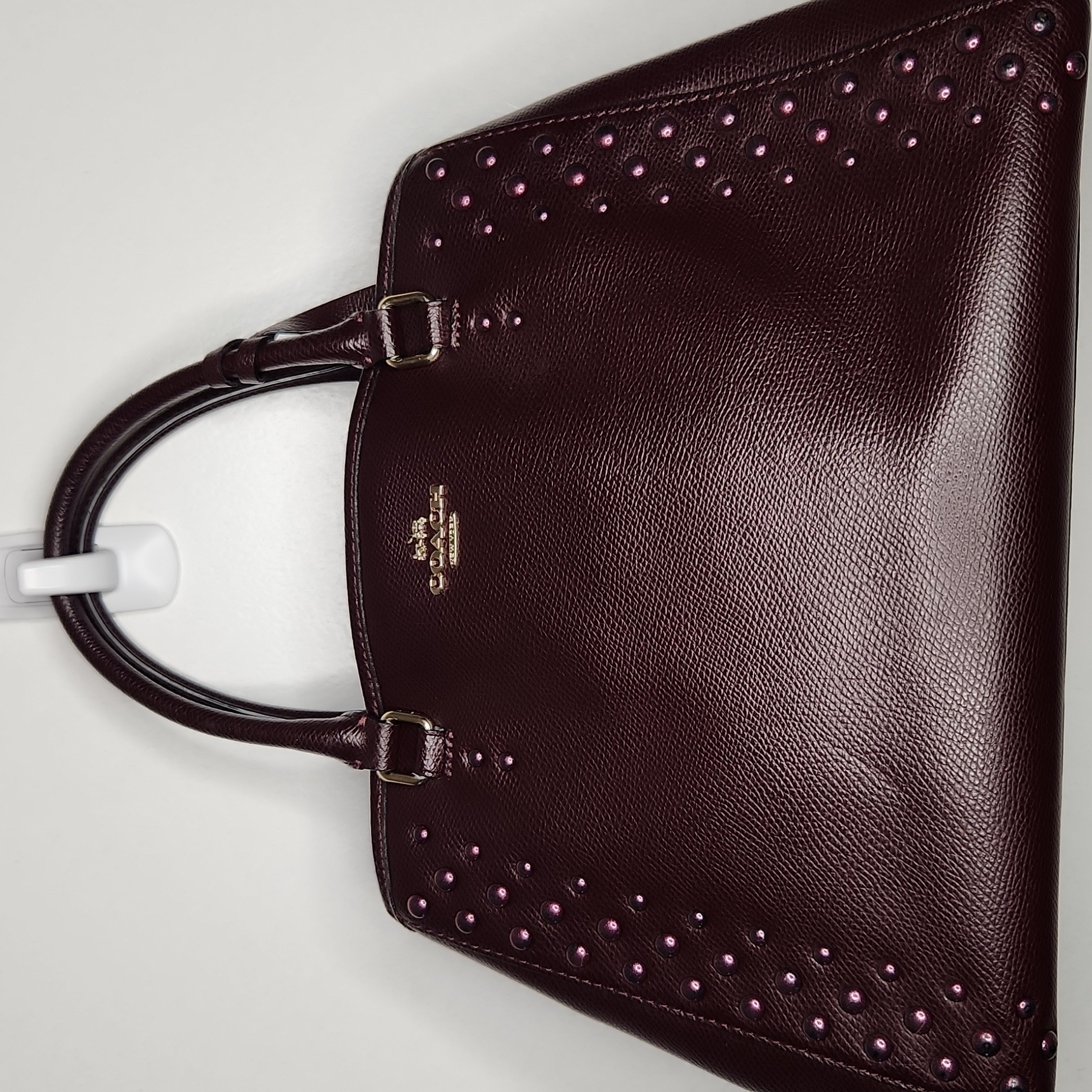 #53 Coach Margot, Leather Maroon Satchel W/Studs. Preloved Item Sold As Is